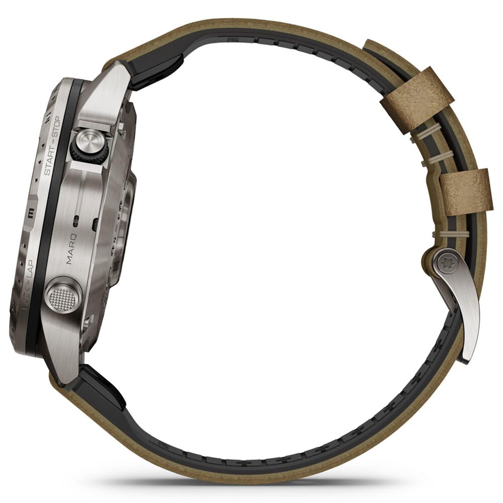 Garmin MARQ 2 Adventurer AMOLED Smartwatch Silver Grade 5 Titanium Bezel Case with Brown Leather Band, , large