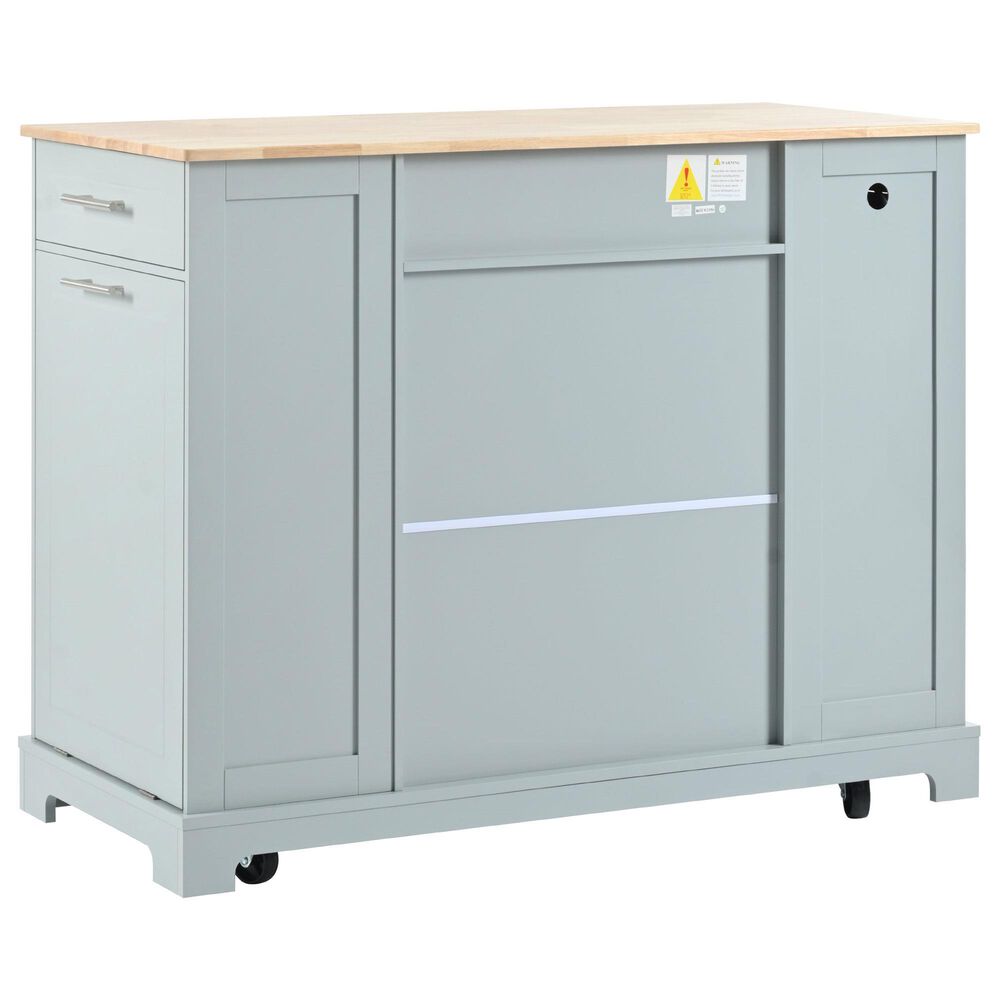 HOMLUX 47" Fluted Kitchen Island with Trash Can Storage Cabinet in Grey, Blue and Natural, , large