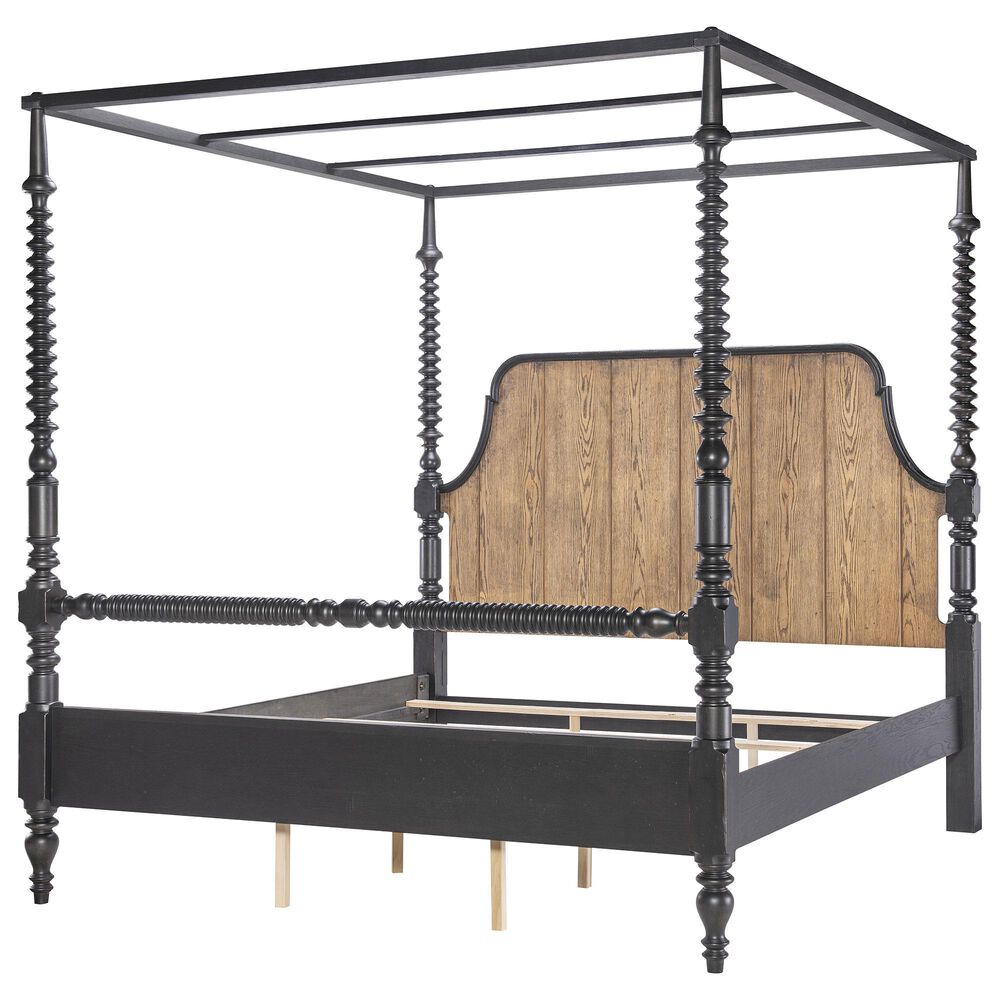 Legacy Classic Vintage Market Queen Canopy Bed in Barnwood Oak and Kettle Black, , large