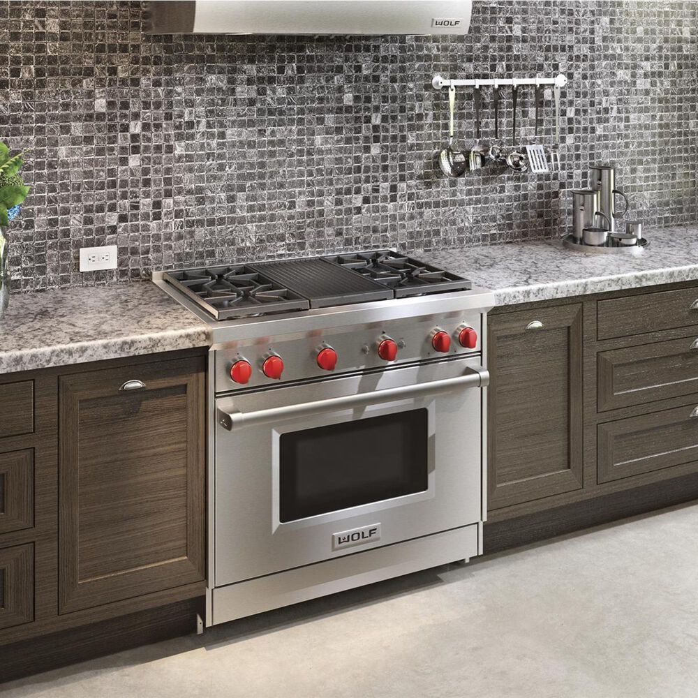 Wolf 36&quot; Dual Fuel 4-Burner with Grill in Stainless Steel, , large