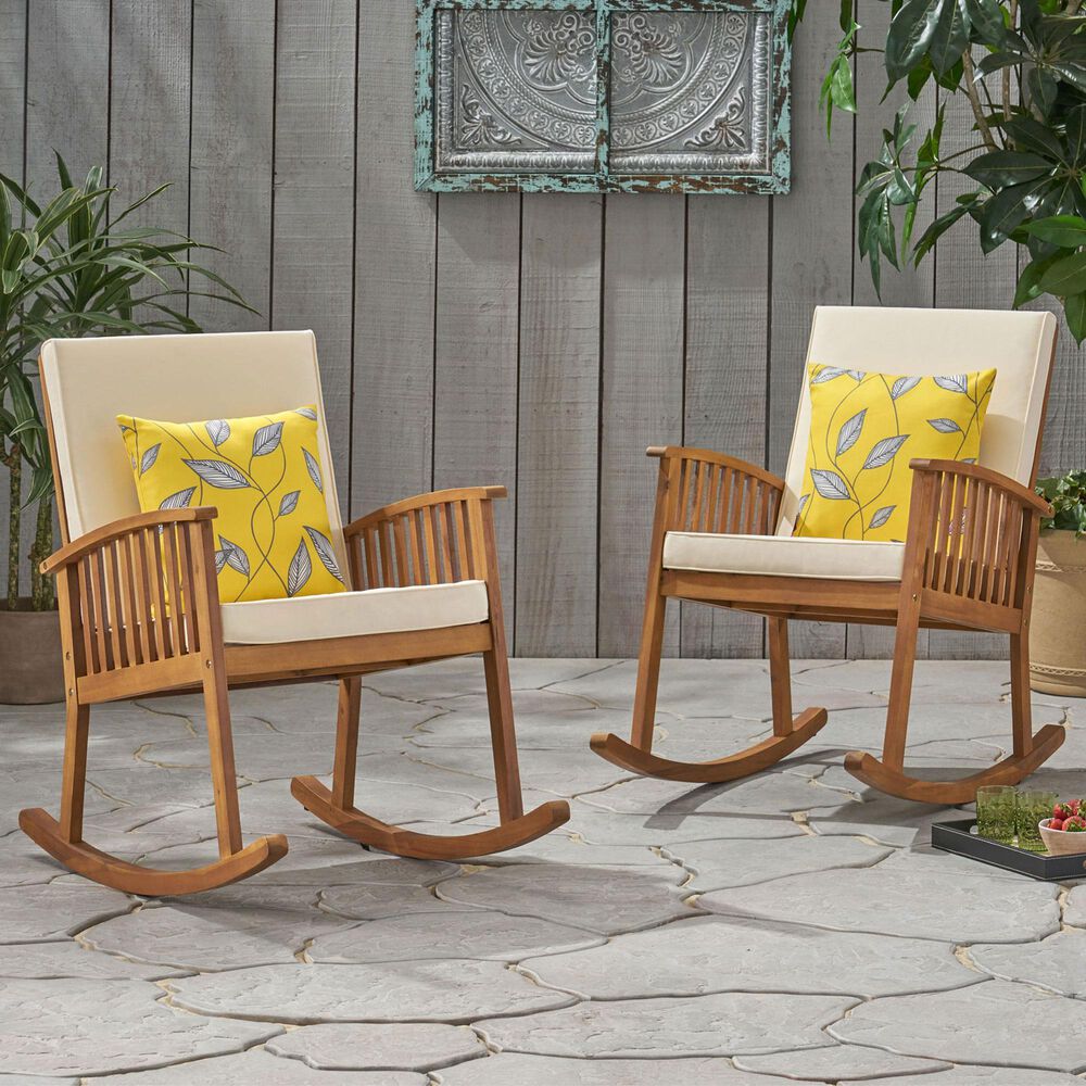 Noble House Delilah Patio Rocking Chair with Cream Cushion in Brown Patina &#40;Set of 2&#41;, , large