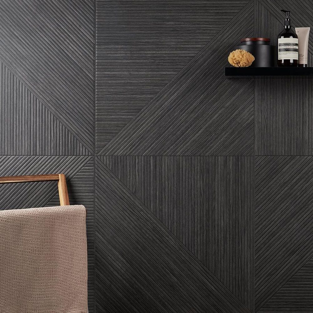 Soho Studio Lounge Ribbed Charcoal 24" x 48" Porcelain Tile, , large