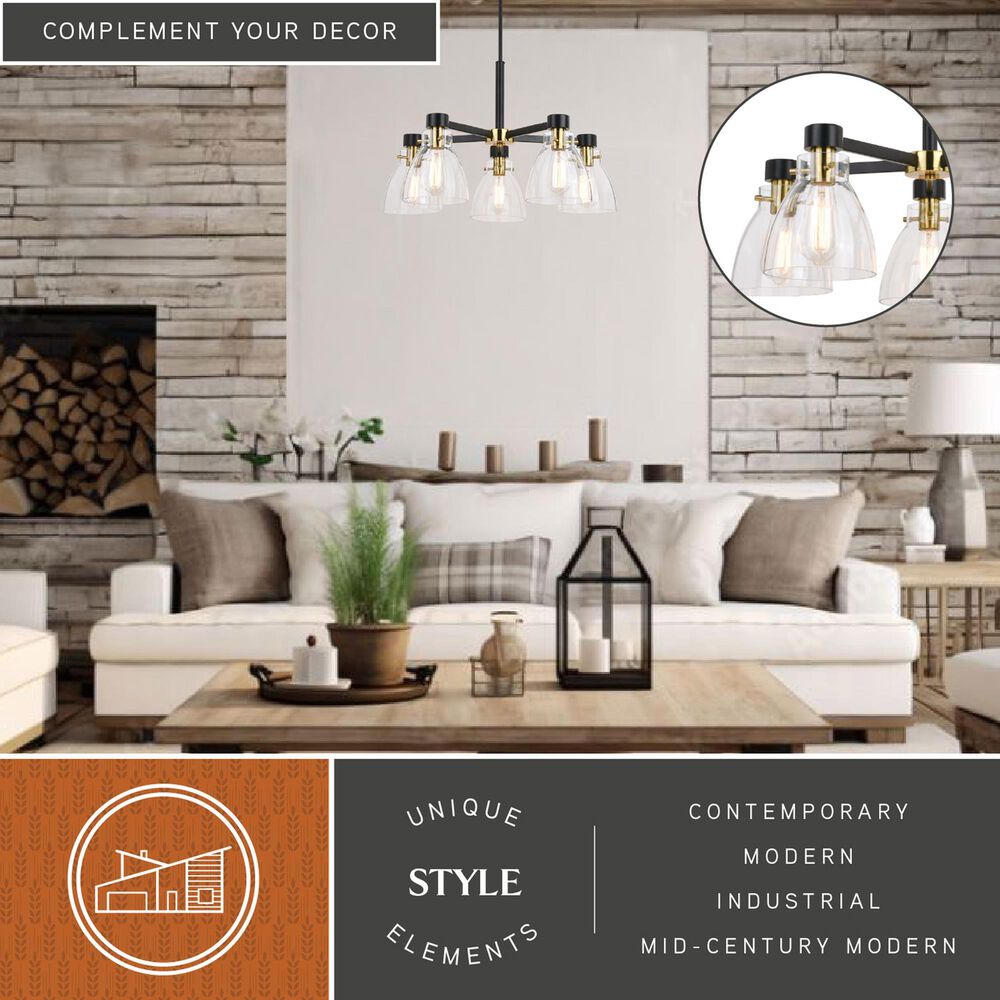 Vaxcel Elgin 5-Light Chandelier in Black and Gold, , large