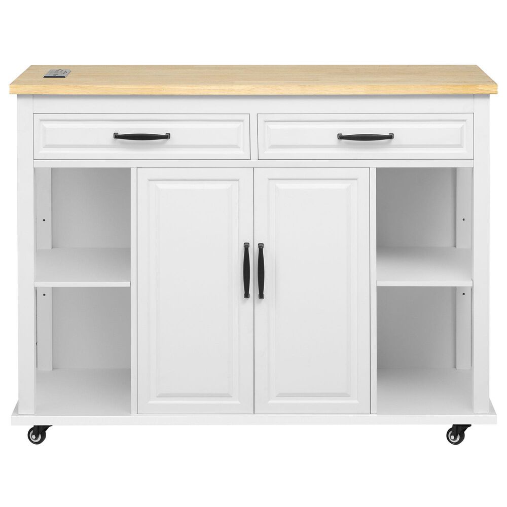 HOMLUX 47" Kitchen Island with Extendable Dining Table in White, , large