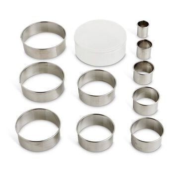Mrs. Anderson"s 10-Piece Baking Round Cutters with Reusable Storage Container in Stainless Silver, , large