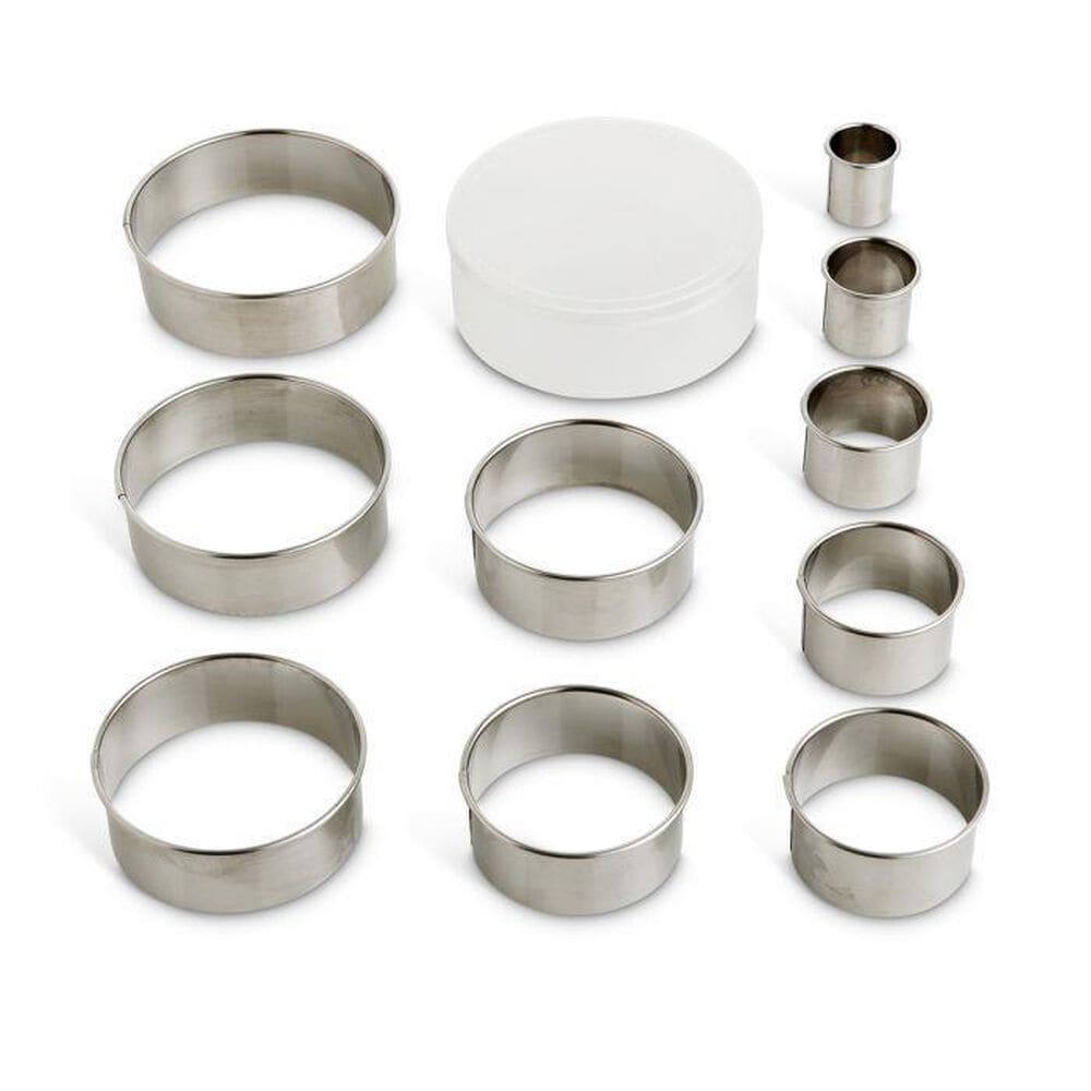 Mrs. Anderson"s 10-Piece Baking Round Cutters with Reusable Storage Container in Stainless Silver, , large