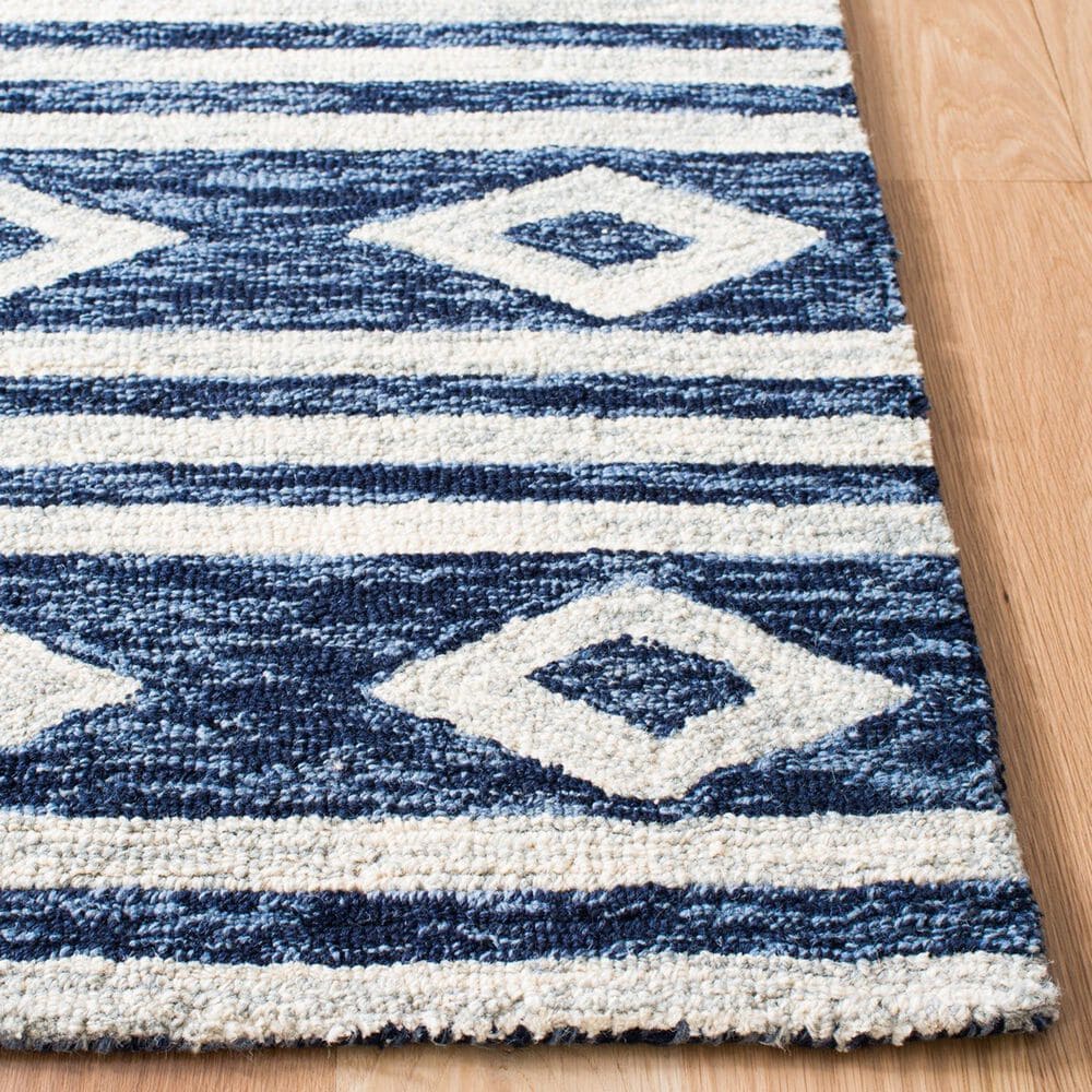 Safavieh Micro-Loop MLP153N 2&#39;3&quot; x 7&#39; Navy and Ivory Runner, , large
