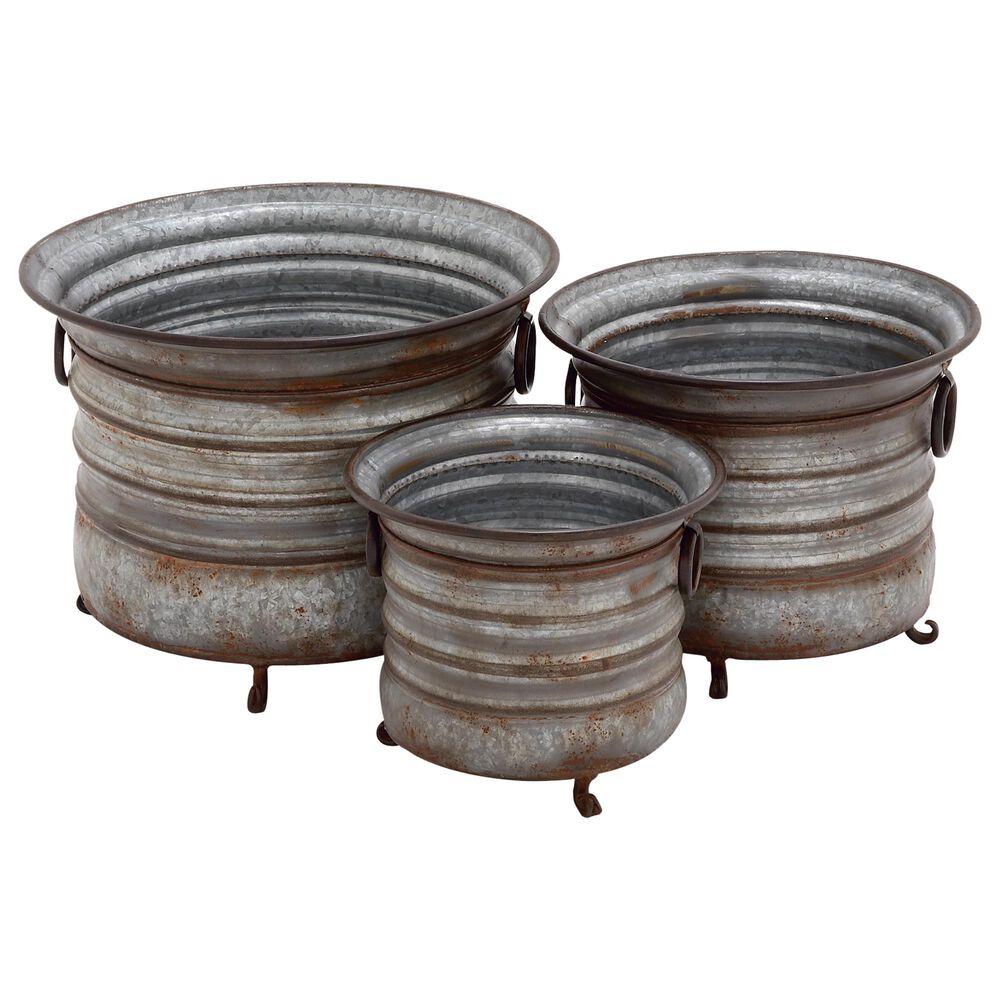 Maple and Jade 15" Metal Planter in Gray (Set of 3), , large