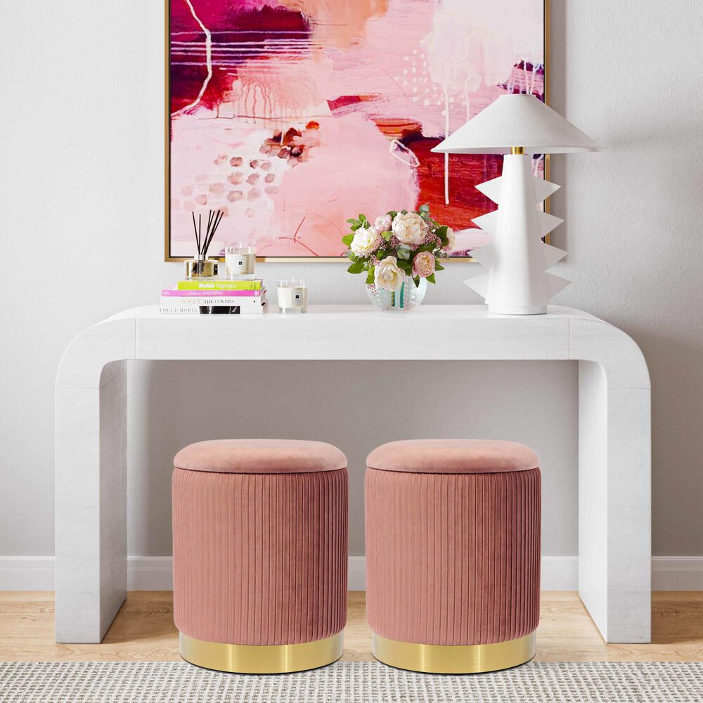 Tov Furniture Zoe Storage Ottoman in Blush Velvet Nebraska Furniture Mart