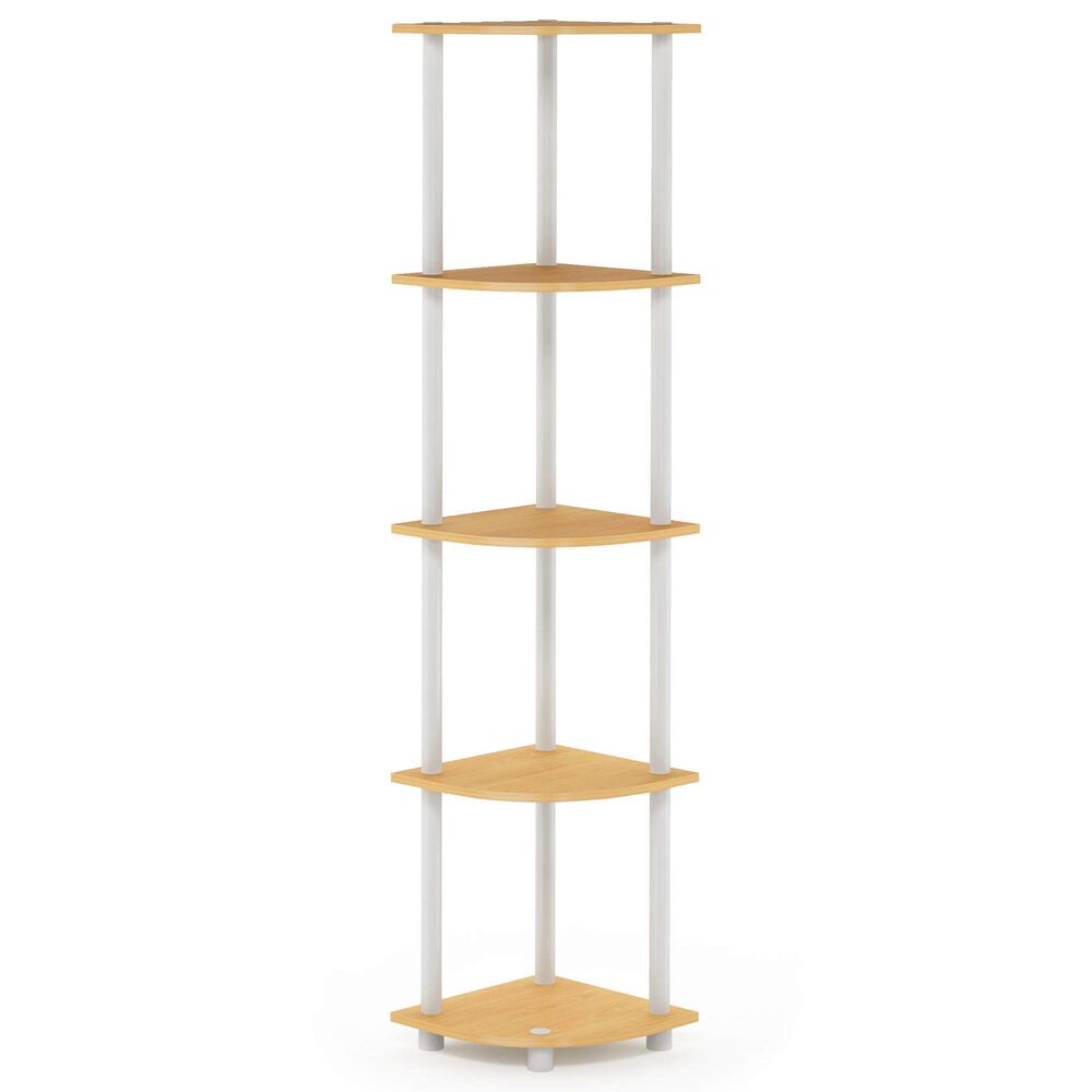 HOMLUX 5-Tier Modern Tall Corner Open Bookshelf in Beech and White, , large