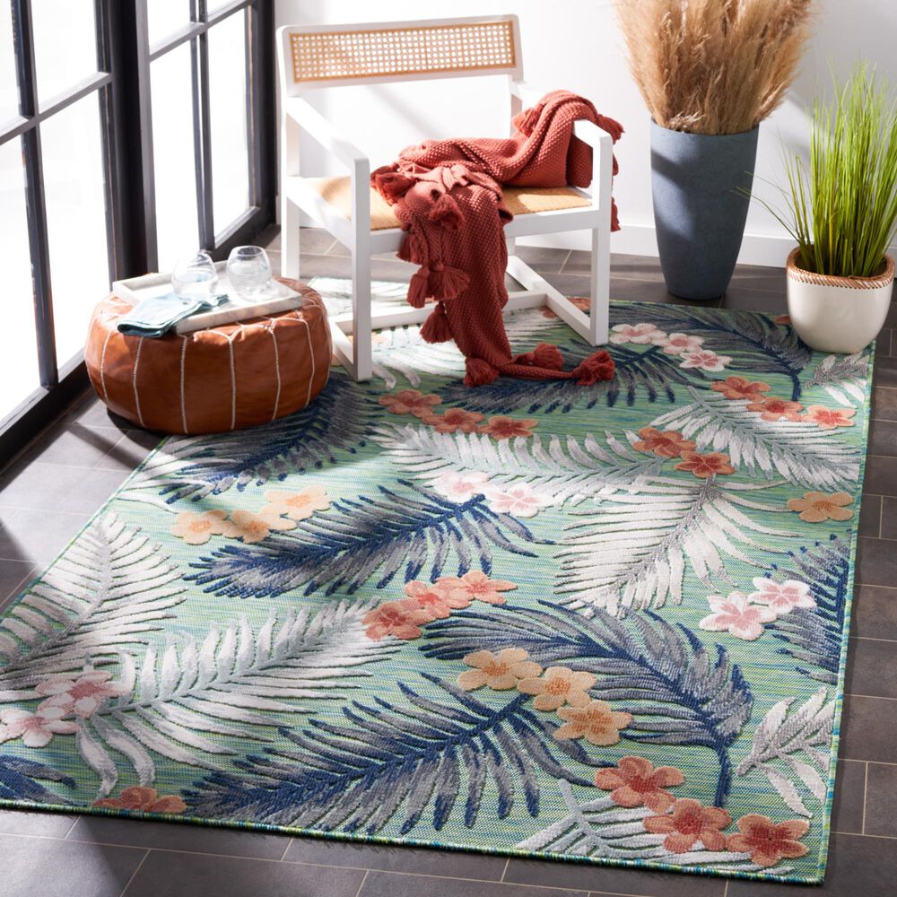 Safavieh Cabana CBN451Y 5&#39;1&quot; x 7&#39;6&quot; Green and Navy Indoor/Outdoor Area Performance Rug, , large
