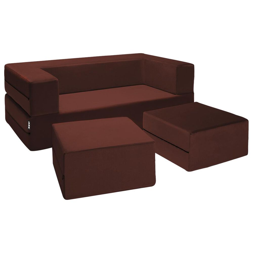 Jaxx Sacks Zipline Convertible Queen Sleeper Loveseat & Ottomans in Tomato Velvet, , large