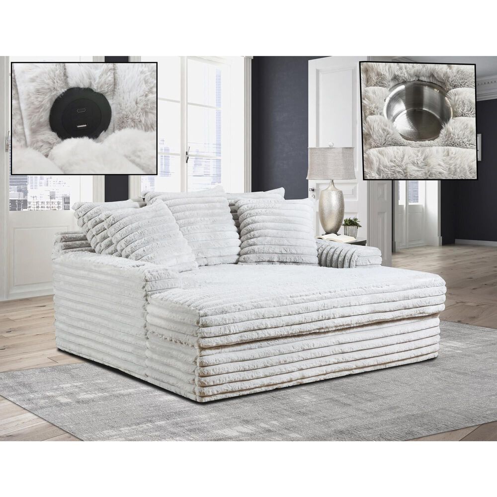 Maple + Main Oversized Chaise Lounge with USB Charging Ports and 2-Cupholder in Julia Fog, , large