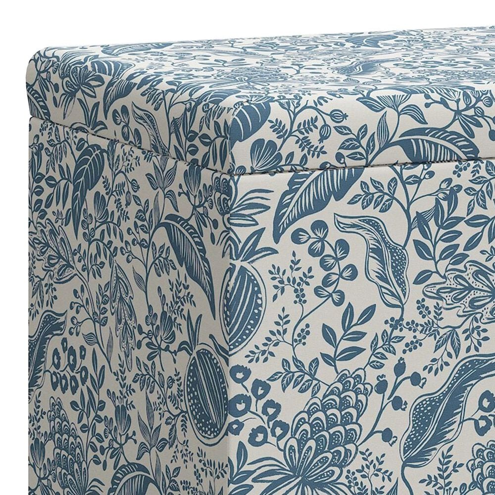 Rifle Paper Co Crafted by Cloth and Company Willie Storage Bench in Peacock Blue/White, , large