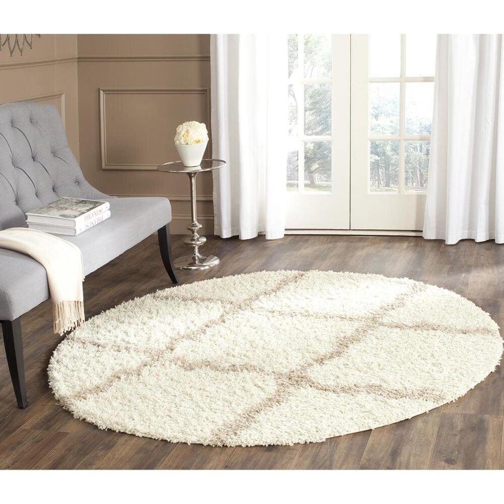 Safavieh Dallas Shag SGD257B-6R 6" x 6" Ivory/Beige Round Rug, , large
