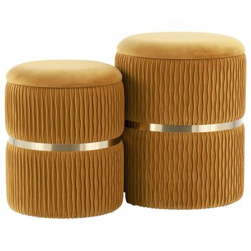 Lumisource Cinch Nesting Storage Ottomans in Orange Velvet (Set of 2), , large