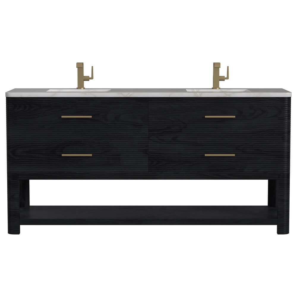 James Martin Vanities Lucian 72&quot; Double Vanity in Carbon Oak with 3 cm Victorian Silver Quartz Top, , large