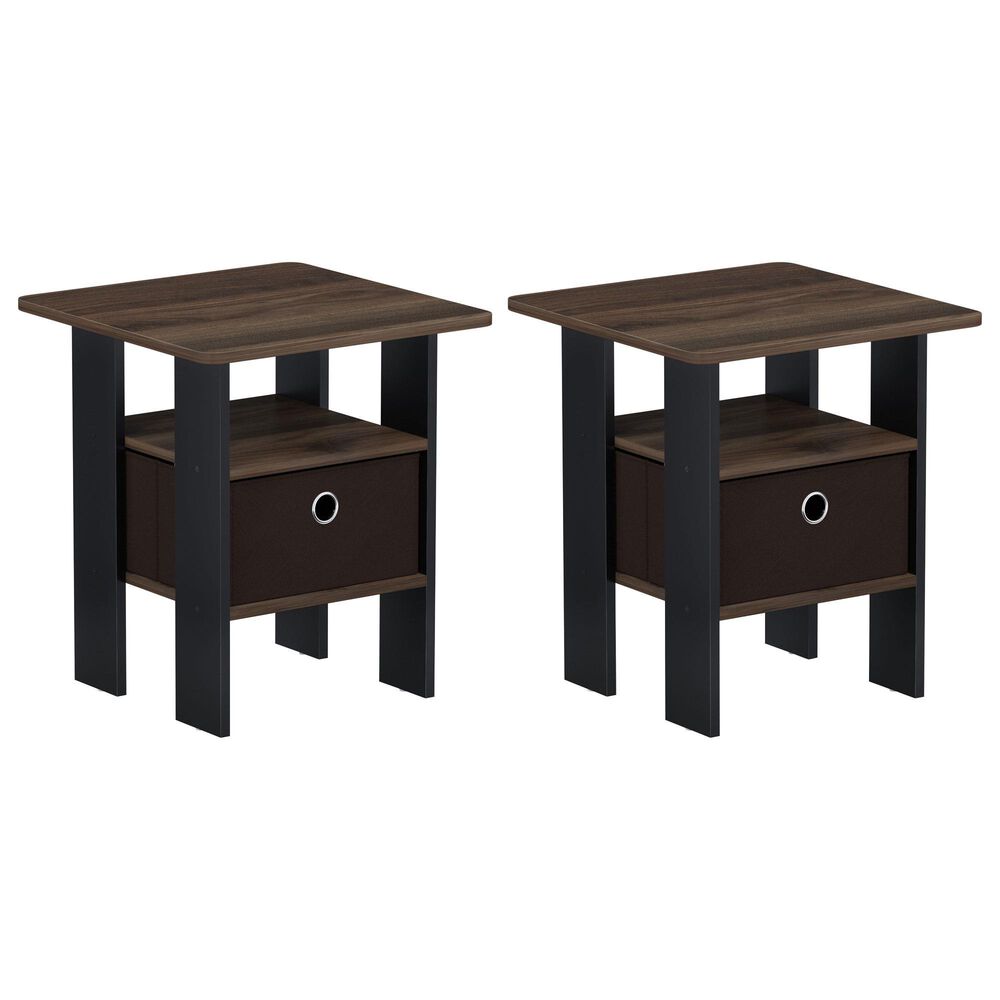 HOMLUX 2-Piece 1-Shelf End Table with Bin Drawer in Walnut and Dark Brown, , large