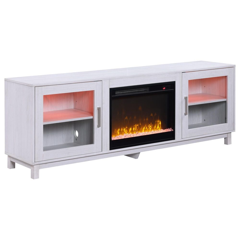 HOMLUX 70" TV Stand Console with Fireplace and LED Storage in White, , large