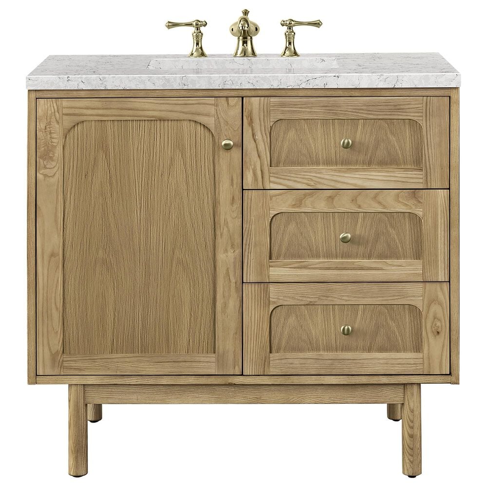 James Martin Vanities Laurent 36" Single Bathroom Vanity in Light Natural Oak with 3 cm Eternal Jasmine Pearl Quartz Top and Rectangular Sink, , large