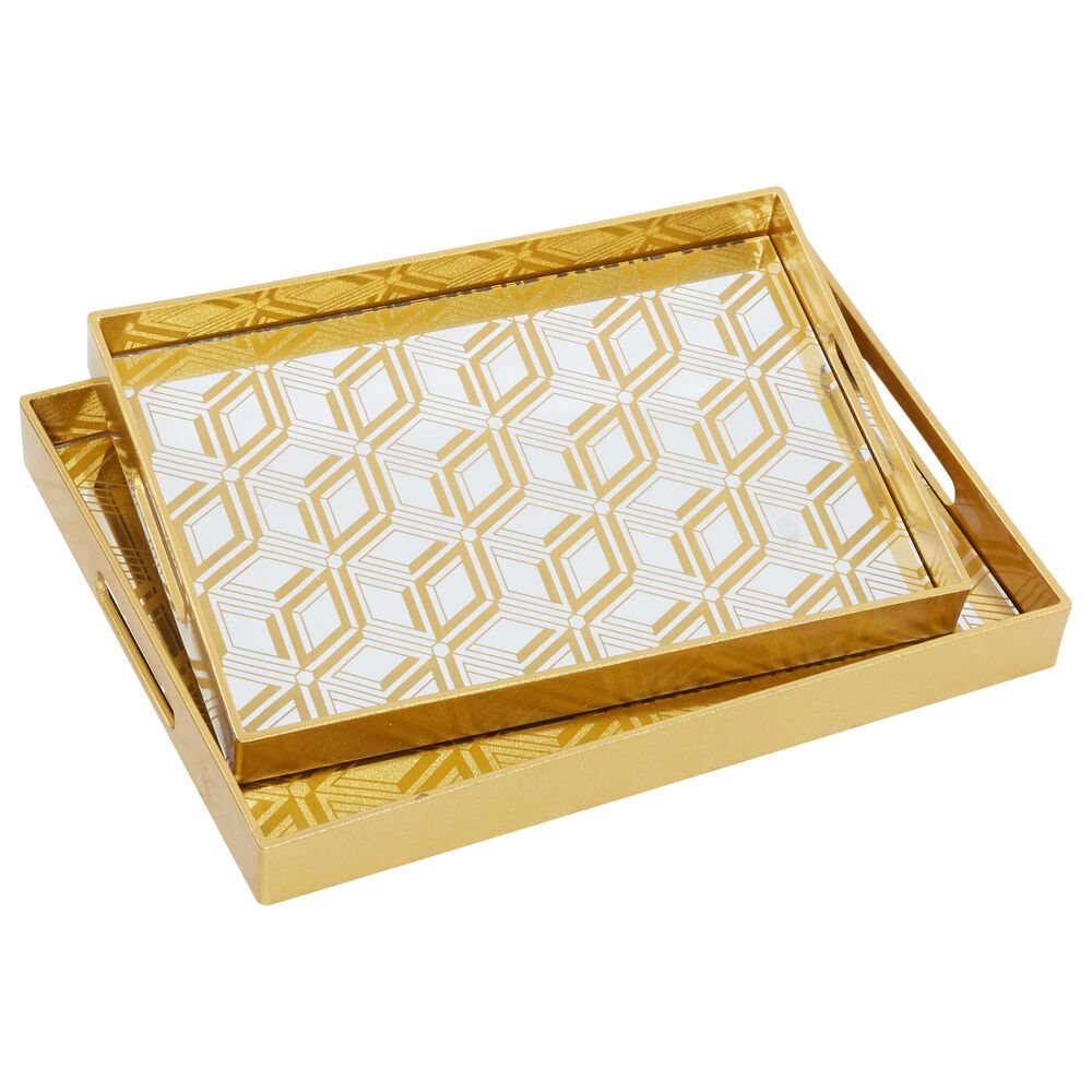 CosmoLiving by Cosmopolitan Contemporary Glam Plastic Trays in Gold (Set of 2), , large