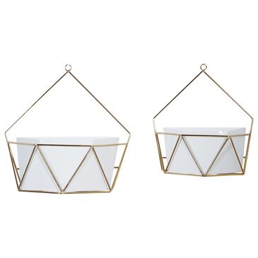 CosmoLiving by Cosmopolitan Contemporary Quadrangle Wall Planter in White and Gold (Set of 2), , large