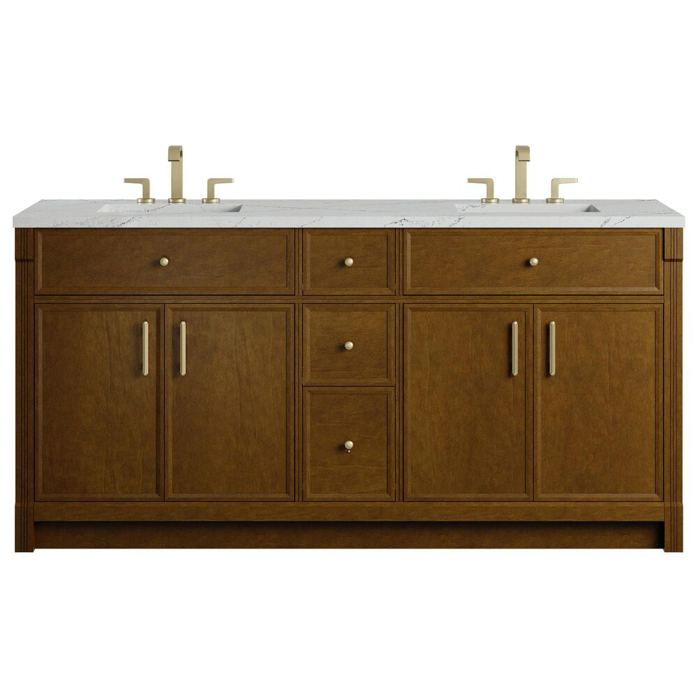 James Martin Bellshire 72" Double Bathroom Vanity in Honey Oak with 3 cm Ethereal Noctis Silestone Top, Rectangular Sinks and FreePower Wireless Charger, , large