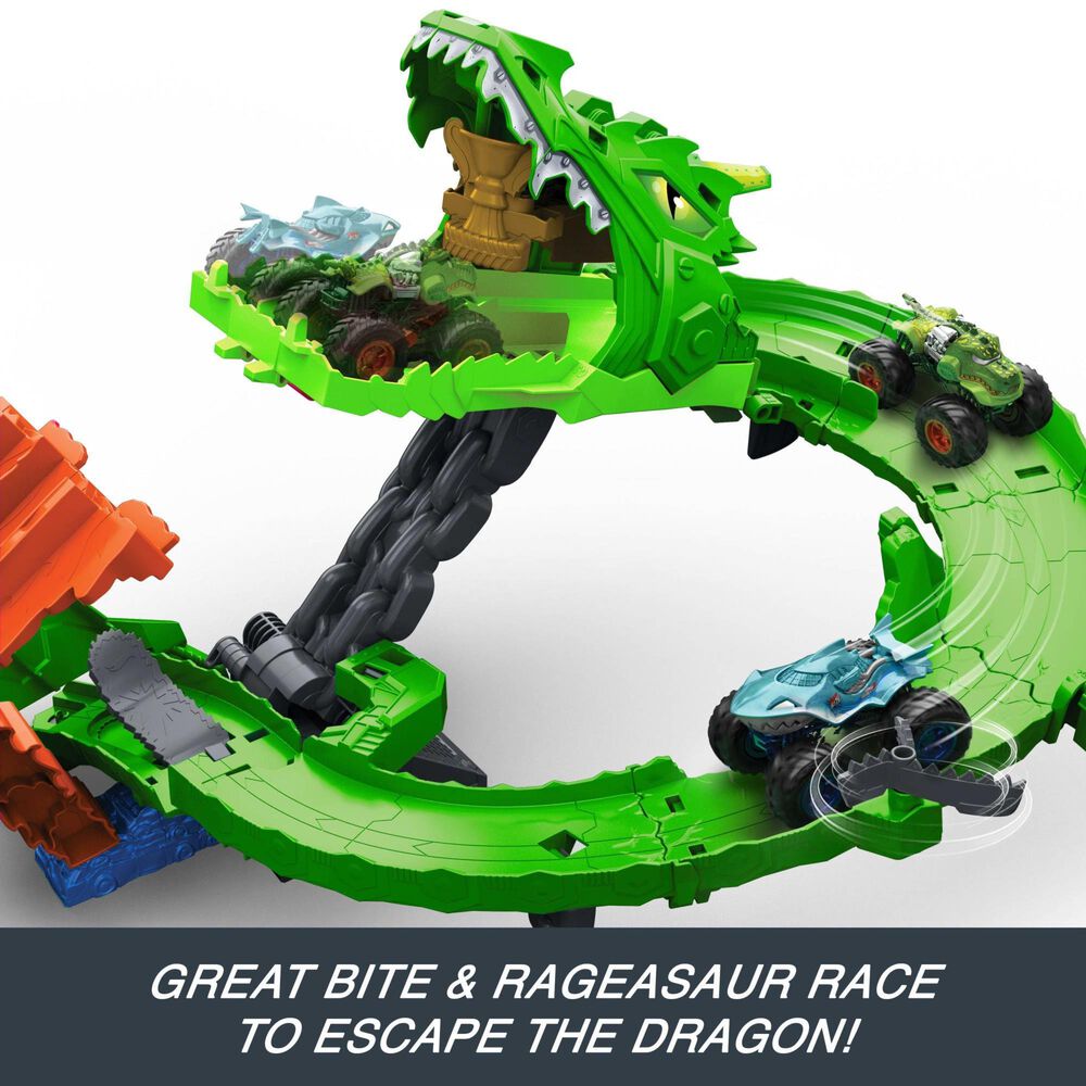 Hot Wheels Monster Trucks Dragon Demolition Track Set in Multicolor, , large