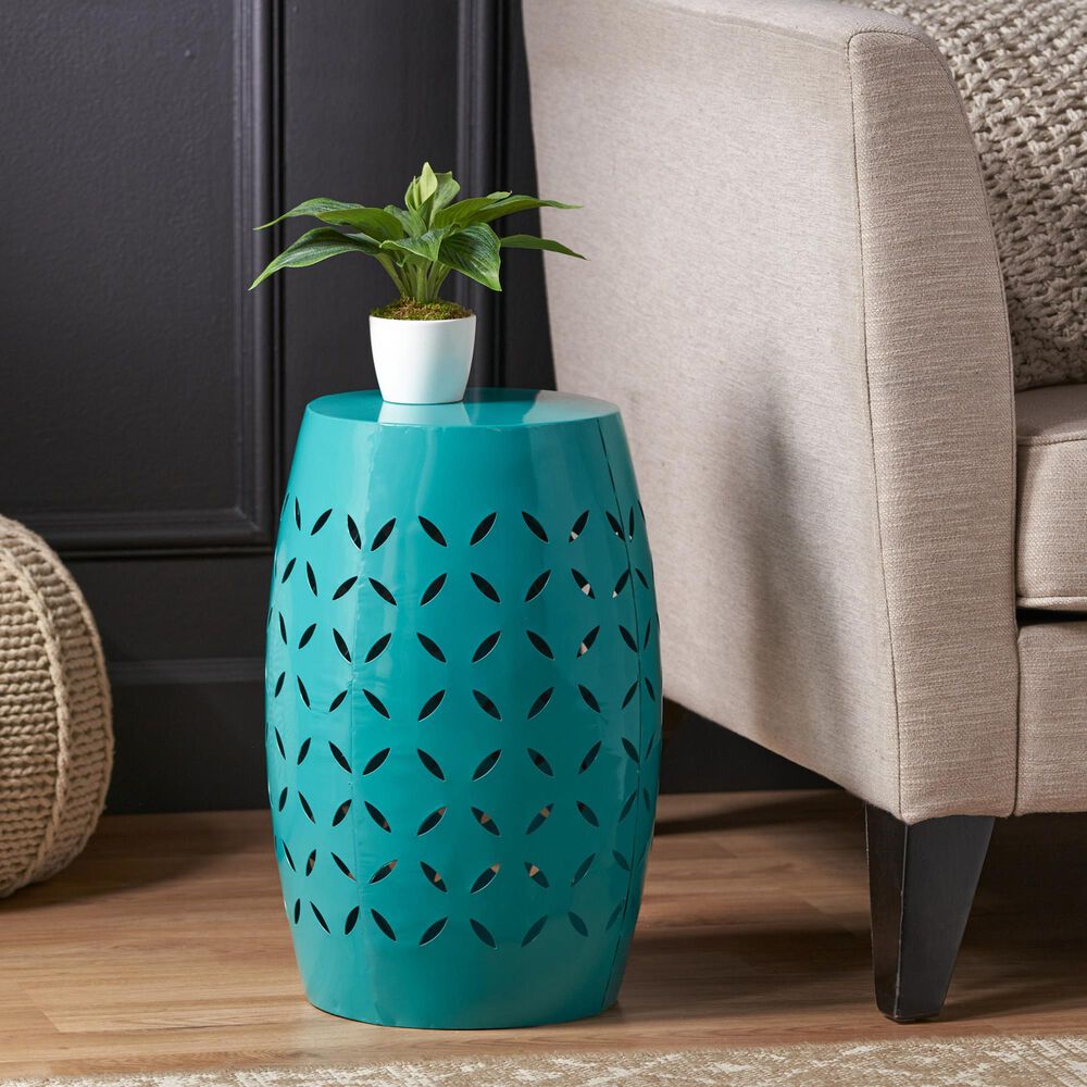 Hearth and Haven Lilac Outdoor Metal Side Table with Cylindrical Design in Teal, , large