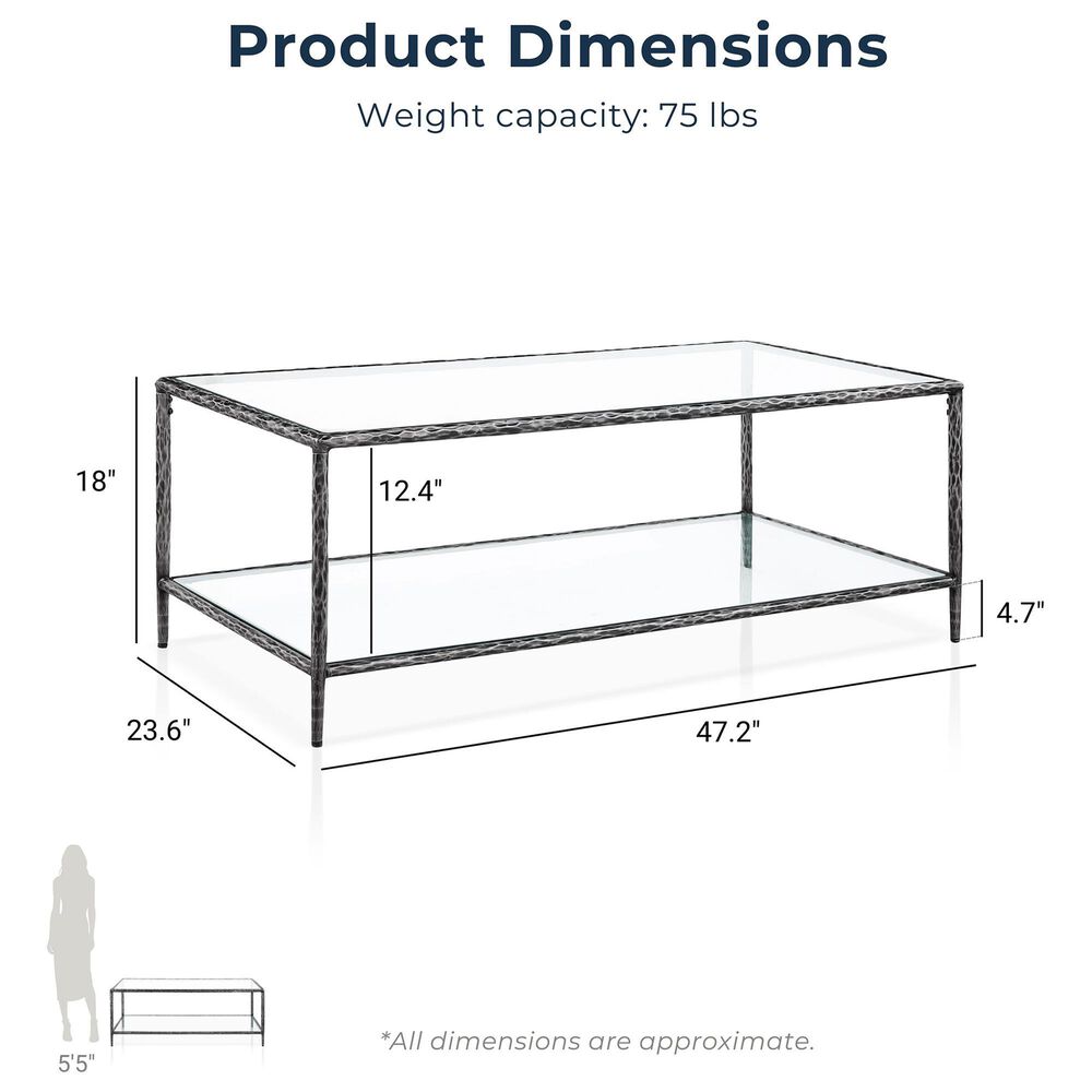 Furniture of America Lalia Coffee Table with Tempered Glass Top and Open Storage Shelf in Gun Metal, , large