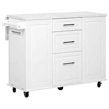 HOMLUX 51" Kitchen Island with Tilt Trash Can Cabinet in White, , large