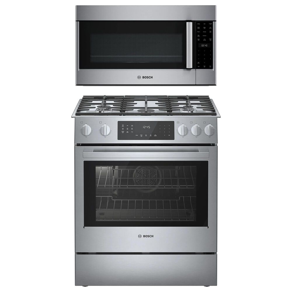 Bosch Benchmark 2-Piece Kitchen Package with 4.6 Cu. Ft. Gas Slide-in Range and 1.9 Cu. Ft. Over-The-Range Microwave in Stainless Steel, , large