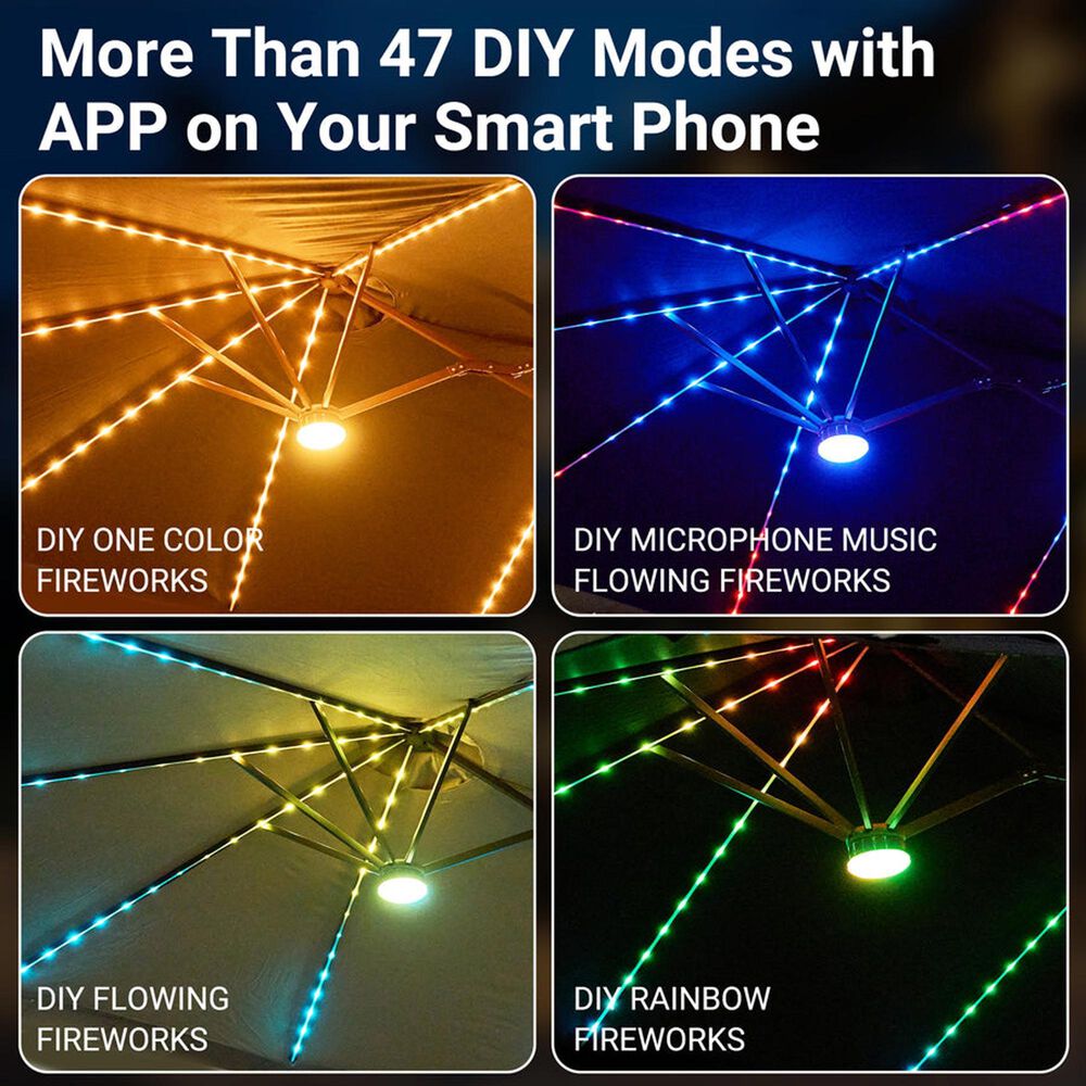 HOMLUX 15' Outdoor Market Umbrella with RGB Lights and Sandbags Base in Beige, , large