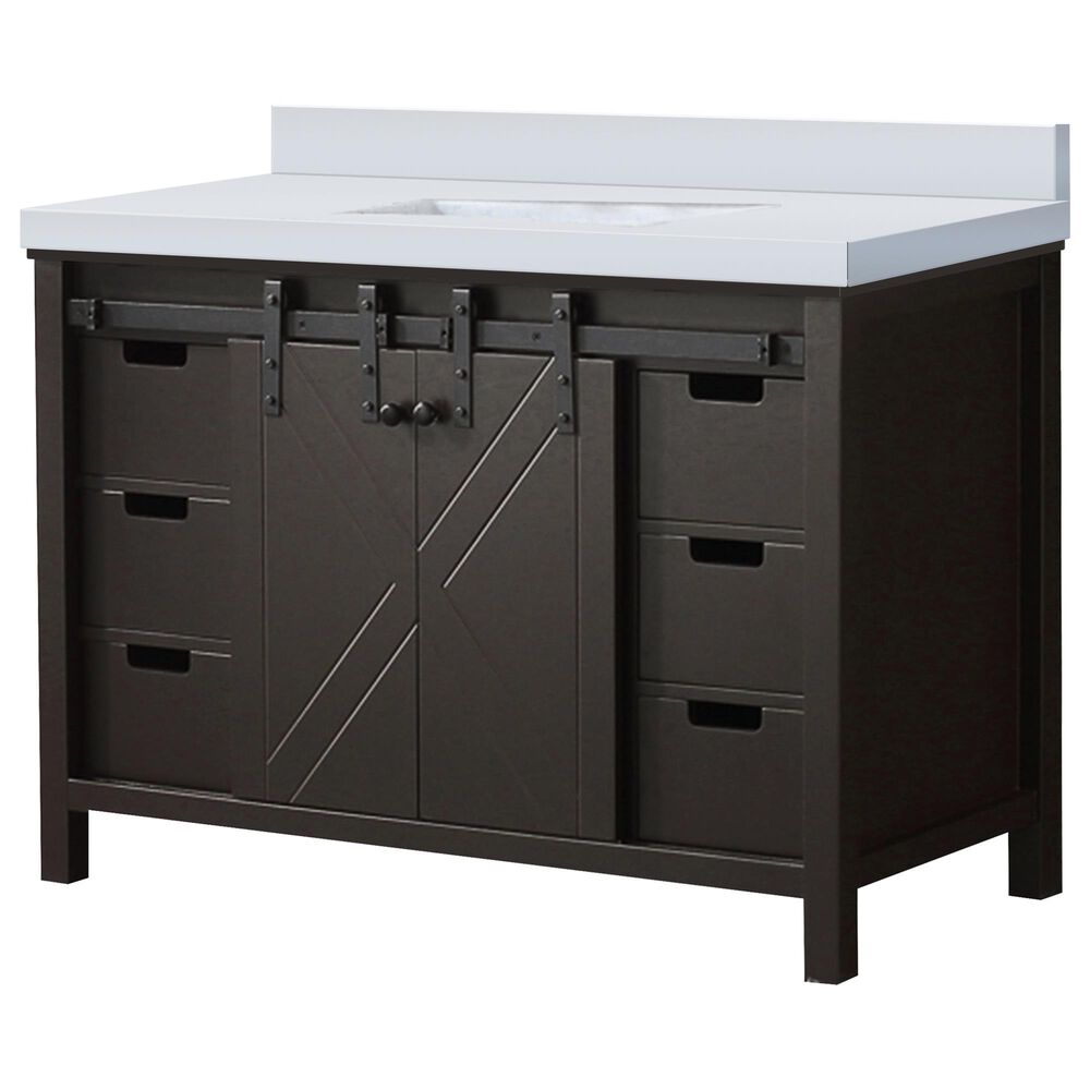 Lexora Home Marsyas 48&quot; Single Bathroom Vanity in Brown with White Quartz Top and Rectangular Sink, , large