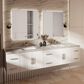 Lexora Home Geneva 84" Double Bathroom Vanity in Glossy White with 2 cm White Carrara Marble Top and Rectangular Sinks, , large