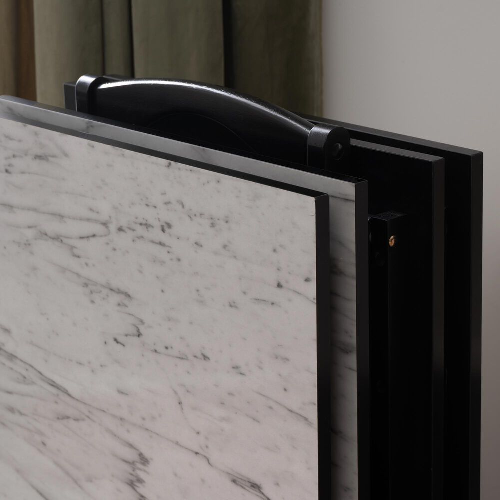 Linon Home Decor Talia Folding TV Tray Table Set with Stand in Black and White (Set of 4), , large