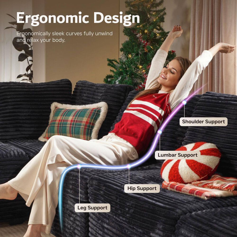 HOMLUX 9-Piece Mod L-Sectional with Chaise in Black, , large