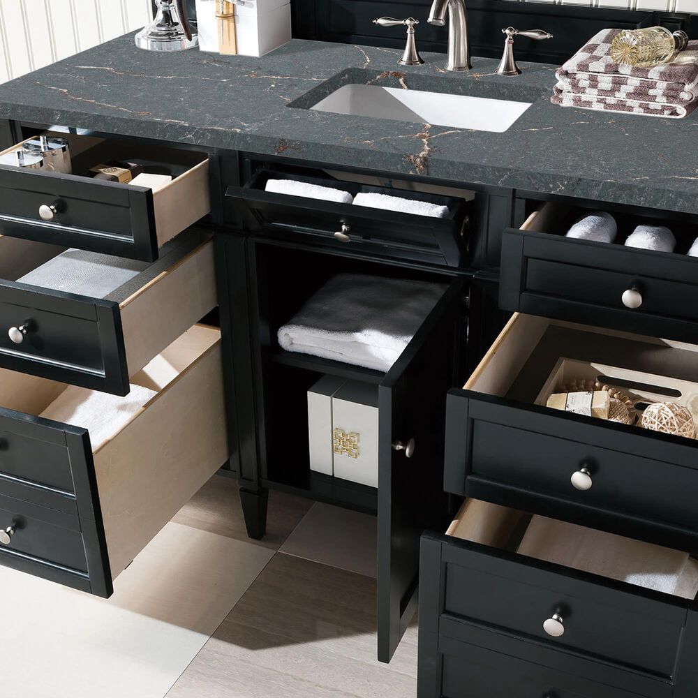 James Martin Vanities Brittany 60&quot; Single Bathroom Vanity in Black Onyx with 3 cm Parisien Bleu Quartz Top and Rectangular Sink, , large