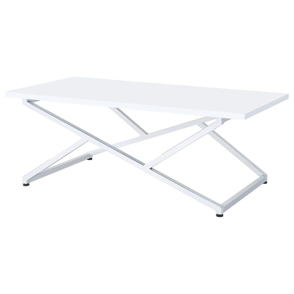Furniture of America Moser Coffee Table in Glossy White and Chrome, , large