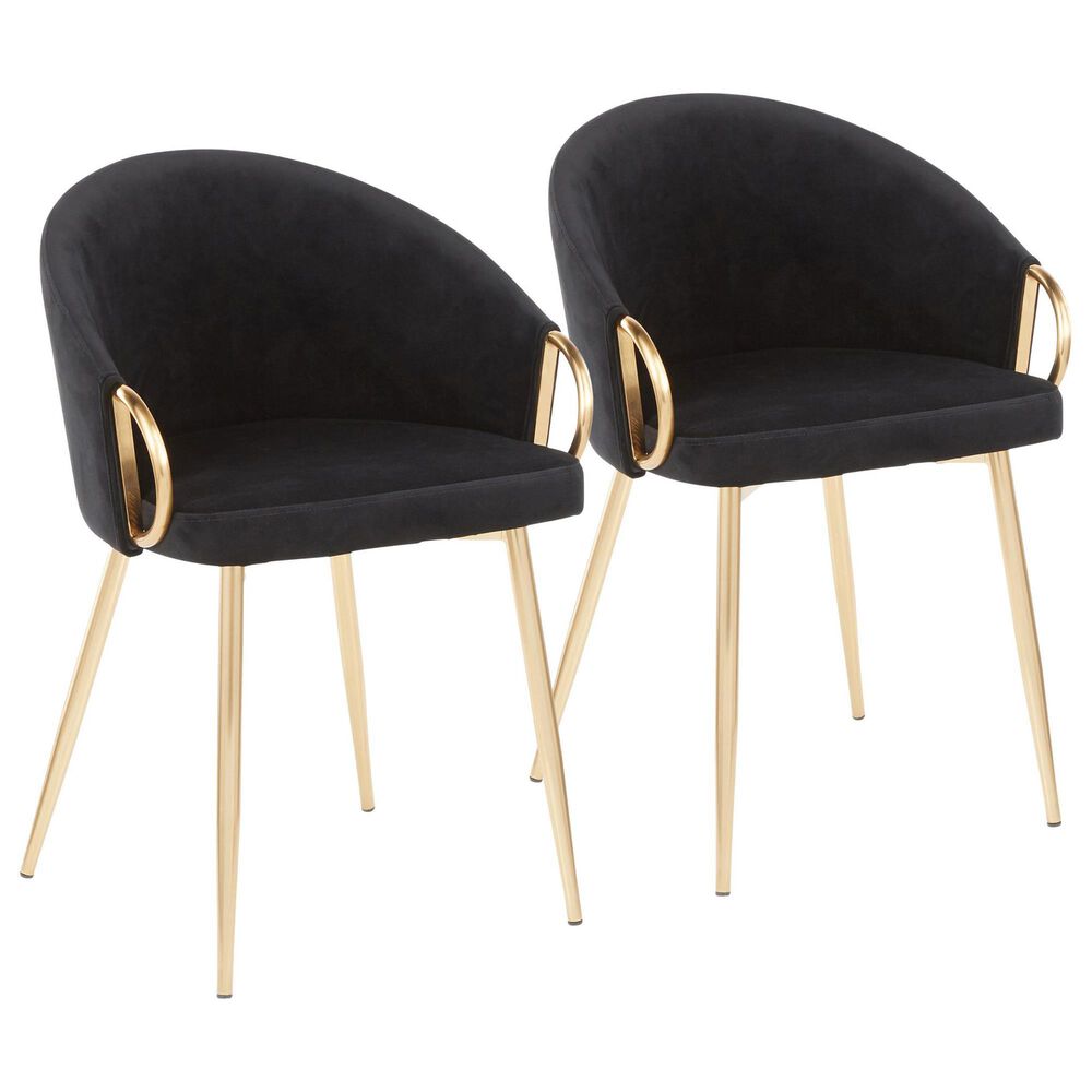 LumiSource Claire Arm Chair with Black Velvet Cushion in Gold (Set of 2), , large