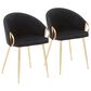 LumiSource Claire Arm Chair with Black Velvet Cushion in Gold (Set of 2), , large