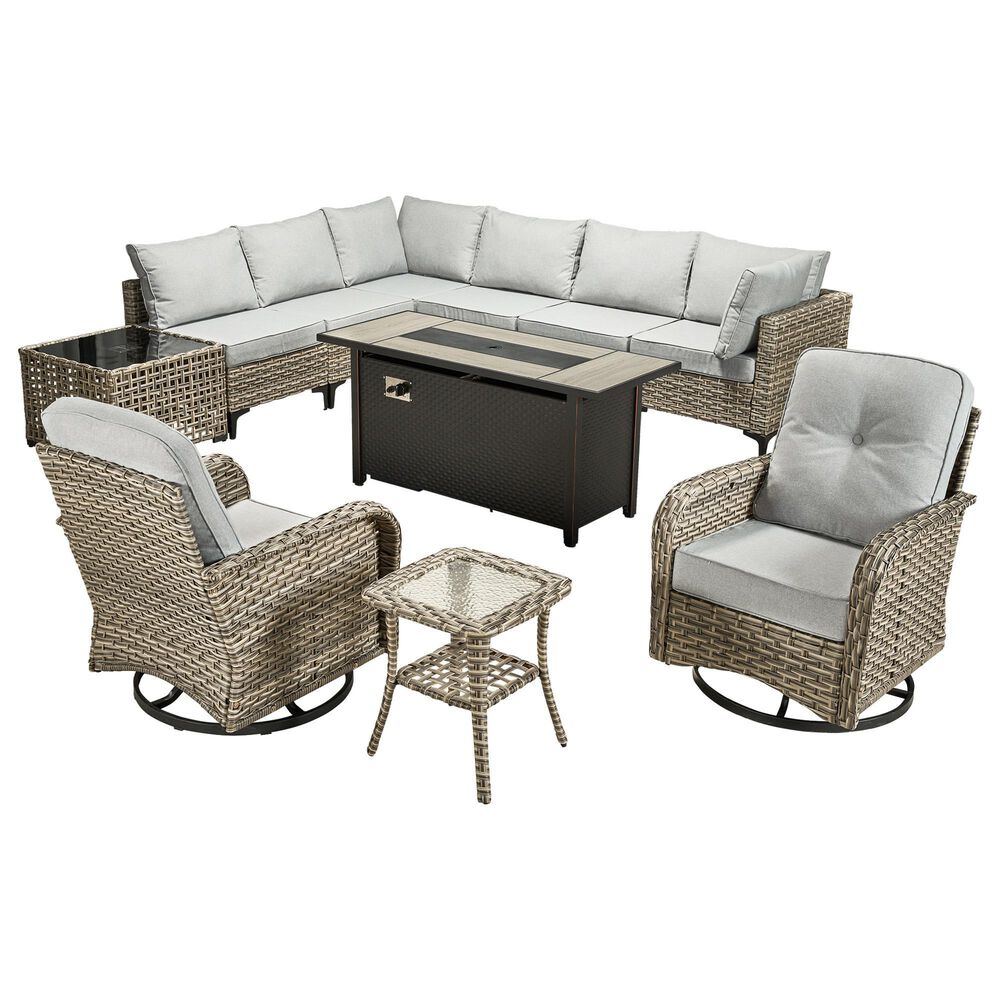 HOMLUX 11-Piece Outdoor Modular Sofa Conversation Set in Gray, , large