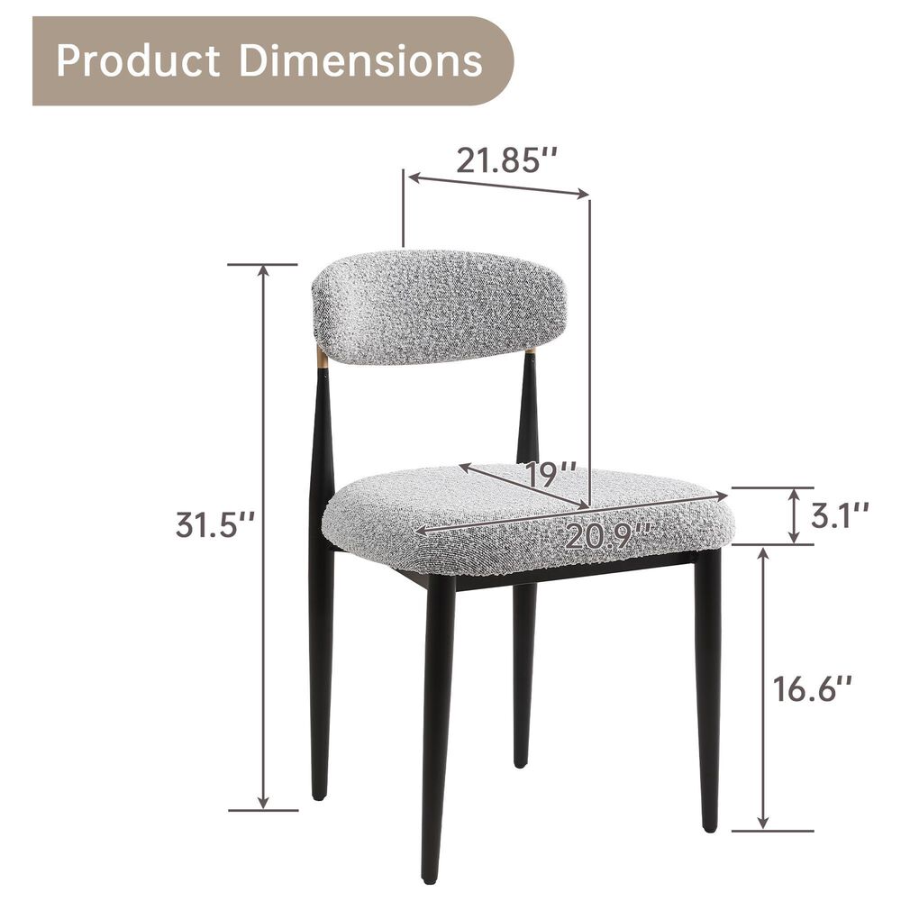Morden Fort Modern Boucle Side Chair with Grey Cushion in Black and Gold (Set of 6), , large