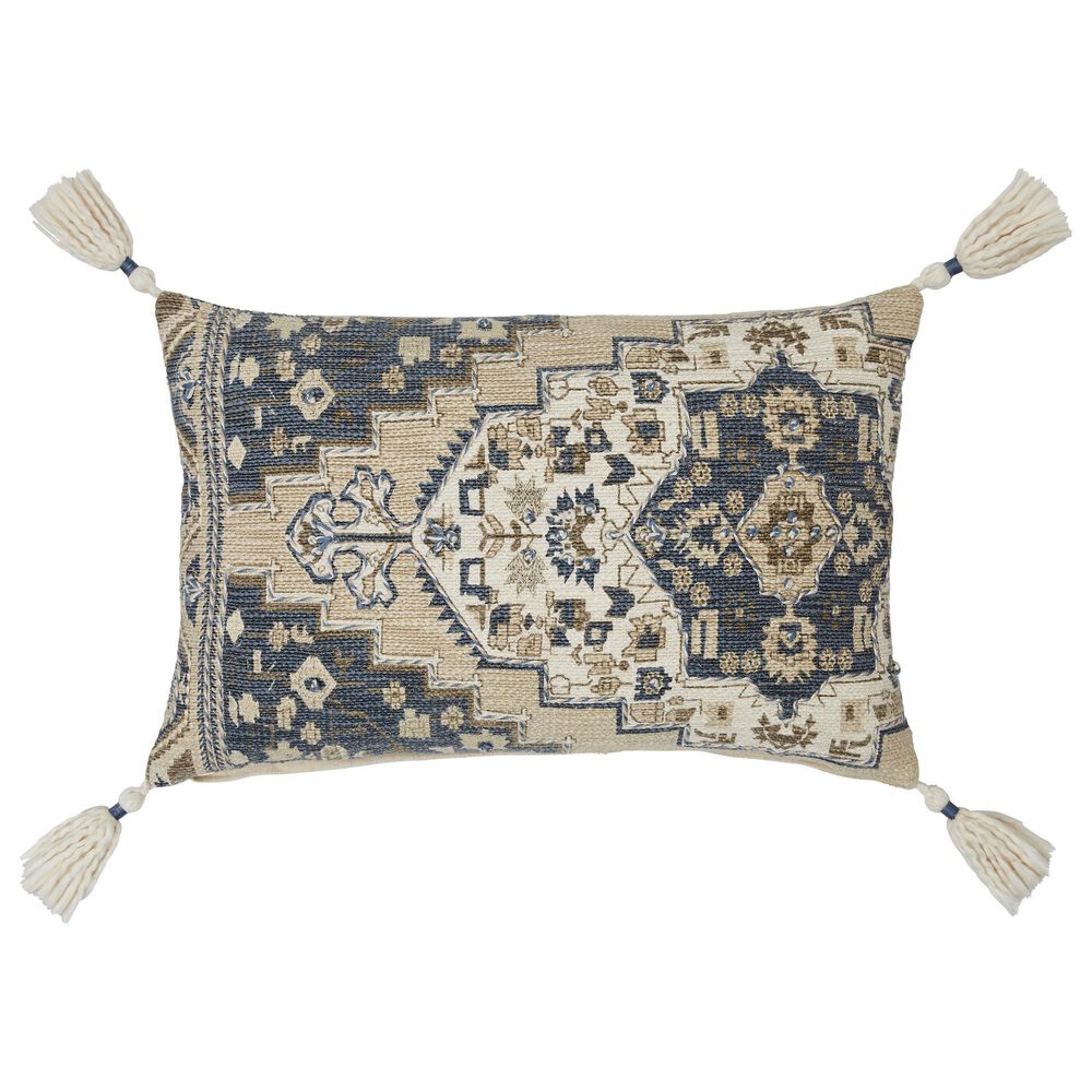 Ashley Winbury 14" x 22" Lumbar Throw Pillow in Blue, Tan, Ivory and White, , large