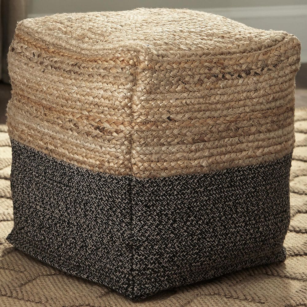 Ashley Sweed Valley Pouf in Natural and Black, , large