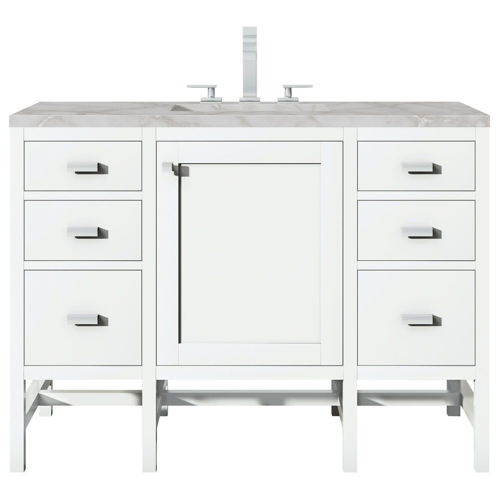 James Martin Vanities Addison 48" Single Bathroom Vanity in Glossy White with 3 cm Victorian Silver Quartz Top and Rectangular Sink, , large