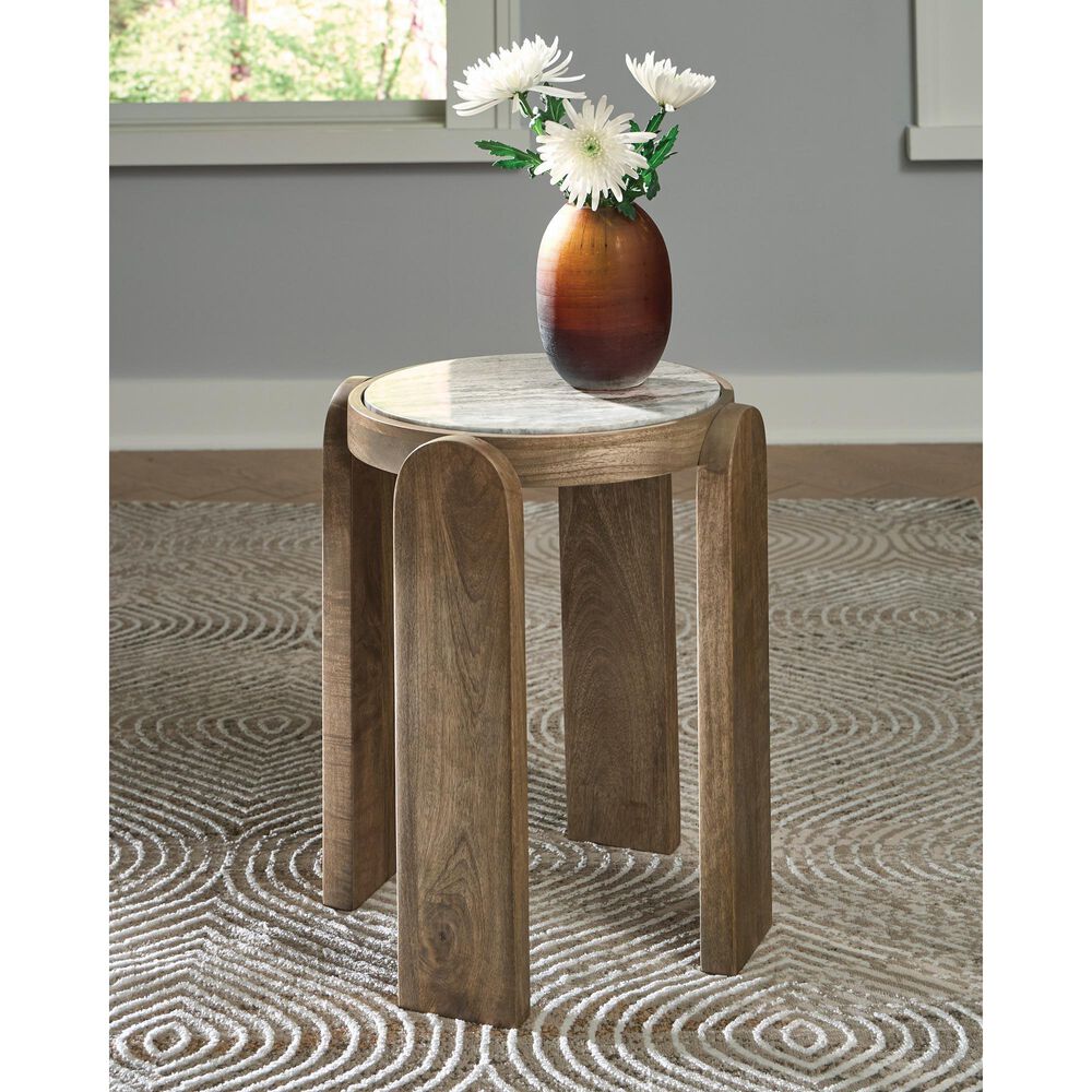 Ashley Gavrilley End Table in Light Gray Wash, White and Taupe, , large