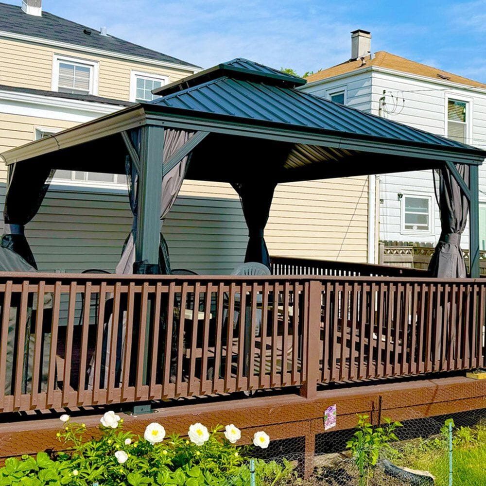 HOMLUX 14-ft x 12-ft Aluminum Permanent Outdoor Gazebo Gray Gazebo with Hardtop Roof (Screen Included), , large