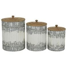 Maple and Jade Farmhouse Decorative Jar in Distressed White and Brown (Set of 3)