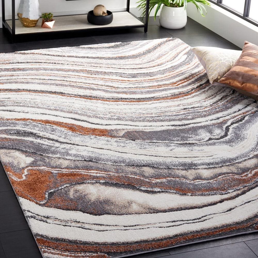 Safavieh Cyrus Shag CYR134F CYRUS SHAG 5&#39;5&quot; x 7&#39;6&quot; Grey and Rust Area Rug, , large